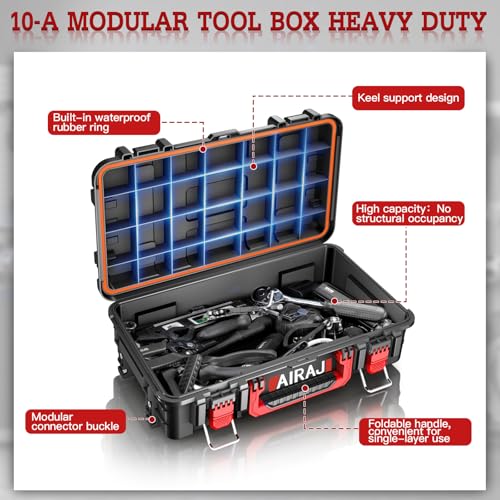 AIRAJ 3 Tier Rolling Tool Box Heavy Duty, Stackable Tool Box with Wheels
