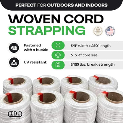 IDL Packaging Woven Cord Strapping Coil 3/4" x 250', 2425 lbs (8-Pack)