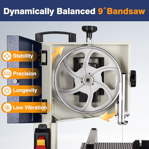 Band Saw, Portable 9-Inch Bandsaw for Woodworking, 2526 FPM Benchtop, 1/3 HP(output), 120 V 2.5-Amp Motor, Band Saws with Cast-Aluminum Worktable with Scale, Steel Bandsaws with Miter Gaug - size: 9inch