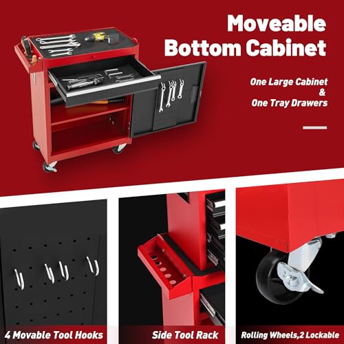 5-Drawer Rolling Tool Chest with Detachable Top Toolbox - color: Red, style: 5 drawer-detachable