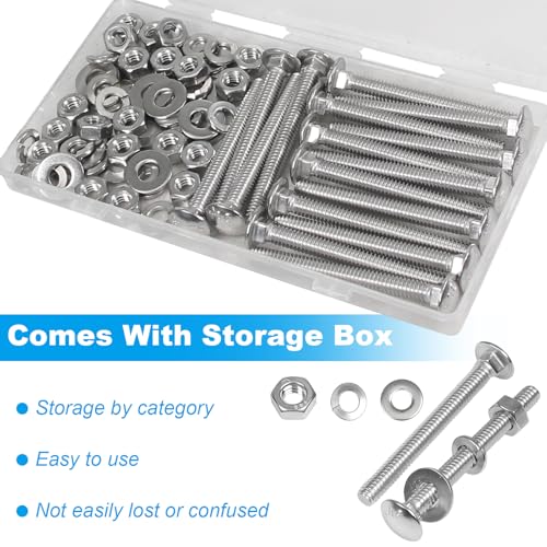 16 Sets 1/4-20 x 2-1/2" Carriage Bolts Screws, 304 Stainless Steel - size: 1/4-20 x 2-1/2"