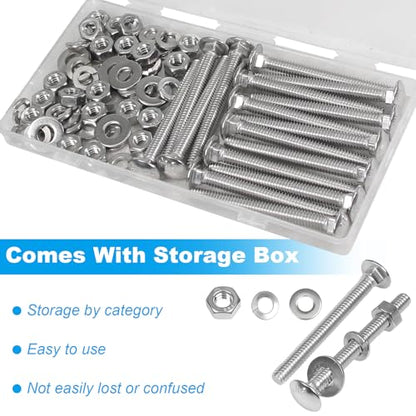 16 Sets 1/4-20 x 2-1/2" Carriage Bolts Screws, 304 Stainless Steel - size: 1/4-20 x 2-1/2"