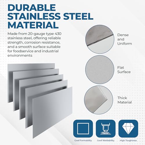24" x 60" 430 Stainless Steel Sheet– 20 Gauge Flat Sheets for Fabrication, Welding & DIY Projects – Brushed Finish – Pack of 5