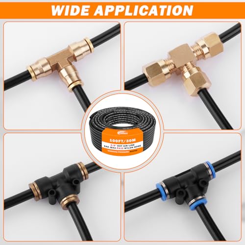 CheeMuii 100FT 3/8" DOT Air Line 3/8 Air Hose PA12 Nylon Pneumatic Tubing - color: Black, size: 3/8"OD-100FT