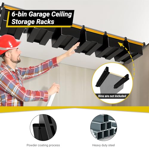 6-bin Overhead Garage Storage Rack, Ceiling Storage Racks - size: for 6 Bins