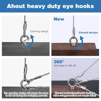 4 Pack 6.3" Heavy Duty Eye Hooks M10 Stainless Steel Screw in Eyelets