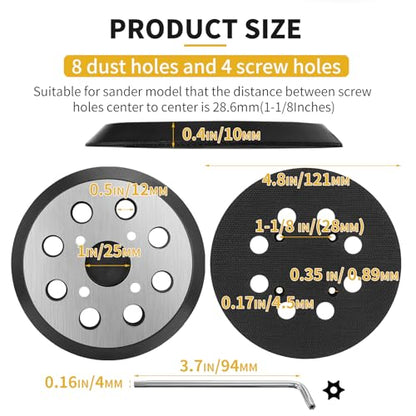 3 Pack 5" 8 Hole Replacement Sander Metal Pad Compatible with Milwaukee 6021-21 6034-21 2648-20 2648-21 Orbital Sander Hook and Loop Replacement Part #51-36-7100 (4 Screw Holes Sander Pads) - style: Metal Pad 3 PACK