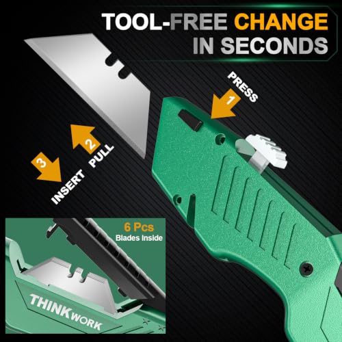 THINKWORK Utility Knife Box Cutter, Retractable & All Metal