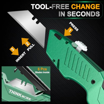 THINKWORK Utility Knife Box Cutter, Retractable & All Metal