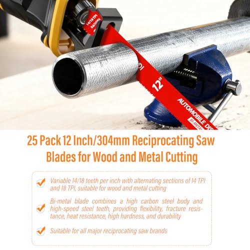25 Pack 12 Inch 14/18 Tpi Reciprocating Saw Blades for Metal Cutting - size: 12 Inch 14/18TPI