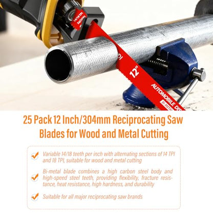 25 Pack 12 Inch 14/18 Tpi Reciprocating Saw Blades for Metal Cutting - size: 12 Inch 14/18TPI