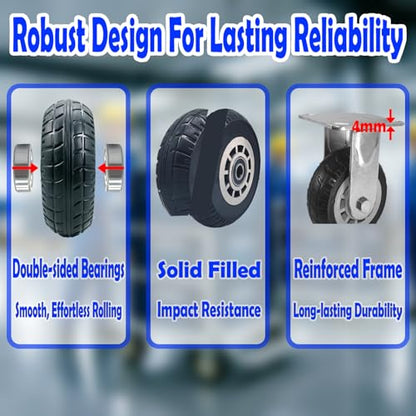 5 inches Heavy Duty Caster,Set of 4,Solid Rubber Swivel Casters - size: 5 inches