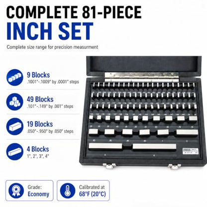 HFS 81 PC Gauge Block Set Economy Grade Calibration NIST-Traceable - size: 81PCS