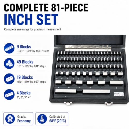 HFS 81 PC Gauge Block Set Economy Grade Calibration NIST-Traceable - size: 81PCS