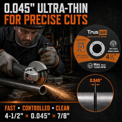4-1/2 Inch Cut Off Wheels, 52 Count Ultra Thin Metal Cutting Discs for Angle Grinders, 0.045 x 7/8 Inch, for Steel and Stainless Steel, Up to 13,300 RPM - size: 4 1/2 Inch