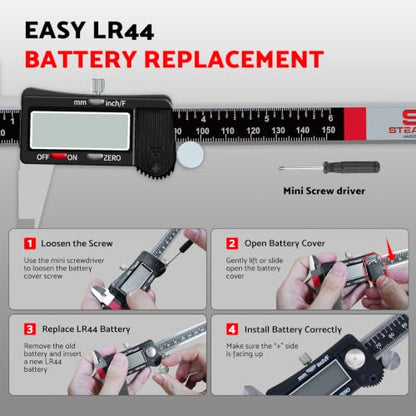 S&F STEAD & FAST Digital Caliper Measuring Tool 6 inch, Auto-Off