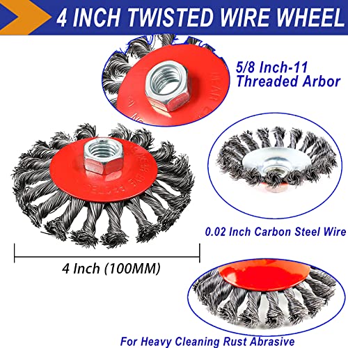 4 Inch Wire Wheel Brush Set for Grinder, DaduoRi 6 Pack Wire Wheels for 4 1/2 Angle Grinder, 5/8 Inch-11 Threaded Arbor-Coarse Crimped Twisted Knotted Cup Brush,Heavy Cleaning Rust Stripping Abrasive