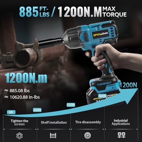 SPICIMOMO 1/2 inch Cordless Impact Wrench - 1200N.m High Torque Heavy Duty Impact Gun with 2x 4.0Ah Batteries, 21V Powerful Impact Driver/Drill for Tough Auto Repair and Construction Tasks