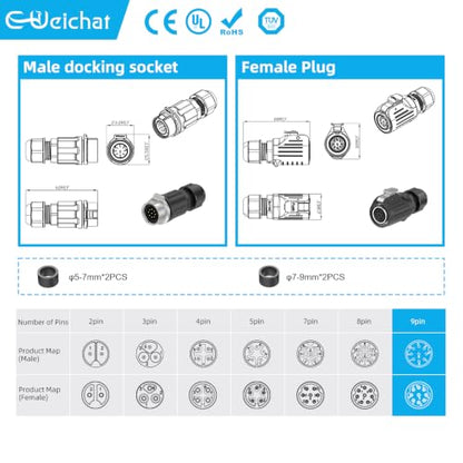 LP16 9PIN Industrial Waterproof Connector IP68 Quickly Plugging Aviation Connector Solder-Assembly M16 9PIN Circular Connector Fast Release Electrical Connector Female Plug&Male Socket - size: 9 Pin, style: Female Plug / Male Socket