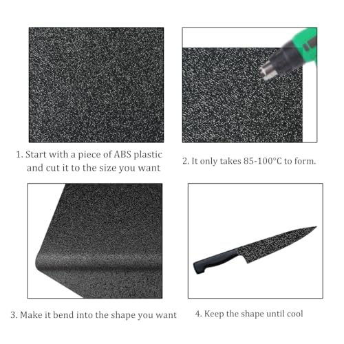 Pack of 2 ABS Plastic Sheet, Black Plastic Sheet 8" x 12" x 1/8" Thick (3mm) Rigid Moldable Panel with Different Surfaces Moldable Plastic Panel for Handicrafts DIY Projects - size: 8 x 12