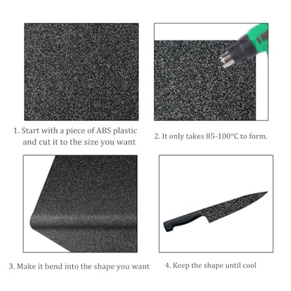 Pack of 2 ABS Plastic Sheet, Black Plastic Sheet 8" x 12" x 1/8" Thick (3mm) Rigid Moldable Panel with Different Surfaces Moldable Plastic Panel for Handicrafts DIY Projects - size: 8 x 12
