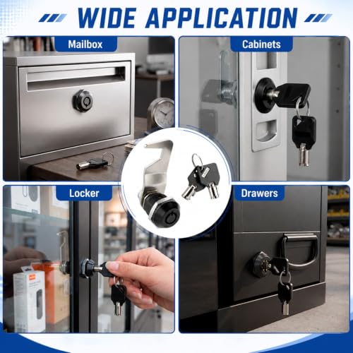 2 Pack 5/8'' Black Toolbox Lock with Key, Cabinet Lock Keyed Alike Hook Cam