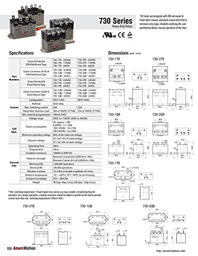 730-1TR-24VDC, Electro Mechanical Power Relay, DIN Rail Mount & Screw terminals, 30A SPST NO, 24VDC Coil Input