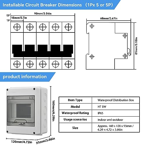 IP65 Waterproof 5-Way Distribution Box with DIN Rail - color: 5 Way