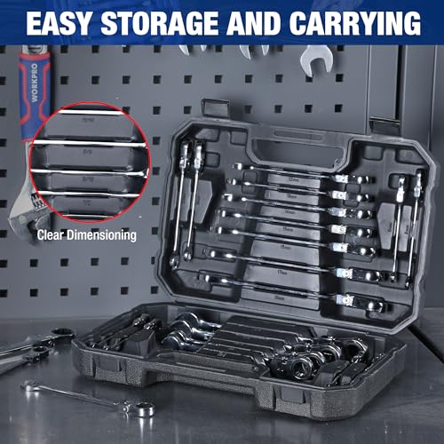 WORKPRO 22-Piece Ratcheting Wrench Set, Flex-Head & Polished - style: Flex-head & Polished