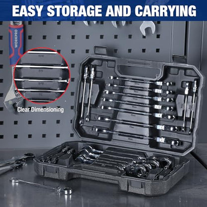 WORKPRO 22-Piece Ratcheting Wrench Set, Flex-Head & Polished - style: Flex-head & Polished