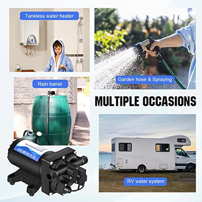 ECO-WORTHY Industrial Water Pressure Diaphragm Pump 110V 5.5GPM 55PSI On Demand RV Fresh Water Pump 110Volt include Garden Hose Adapters for Transfer Booster Heater Barrel Sprinkle Irrigation - color: Black 6