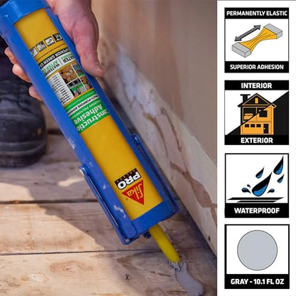 SikaBond Construction Adhesive, Gray, Advanced Polyurethane for Outdoor. Water immersible & Waterproof, 10 fl.oz - size: 10.1 Fl Oz (Pack of 1)