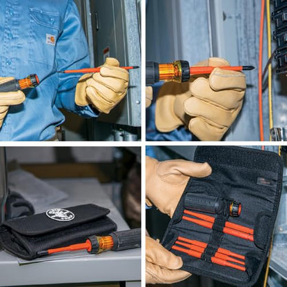 Klein Tools 32288 Insulated Screwdriver, 8-in-1 Screwdriver Set with Interchangeable Blades, 3 Phillips, 3 Slotted and 2 Square Tips - size: 8-in-1 Standard