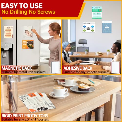 Magnetic Sign Holder 8.5 x 11, 5 Pack Magnetic Paper Holder for Wall