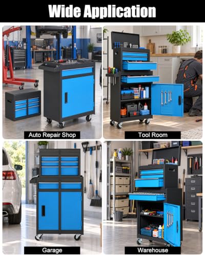 Winado 4-Drawer Rolling Tool Chest, 2-in-1 Storage Toolbox, Blue & Black - color: Blue & Black