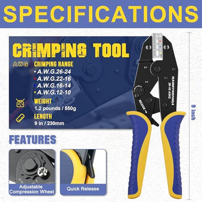 haisstronica 280PCS Ratchet Crimper Kit, Heat Shrink Terminals, AWG 22-10