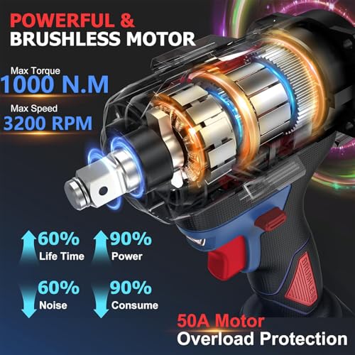 1/2-Inch Cordless Impact Wrench, 1000 Nm, Brushless (No Battery Included) - color: 1000n(no Battery Included)