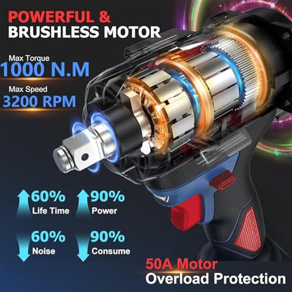 1/2-Inch Cordless Impact Wrench, 1000 Nm, Brushless (No Battery Included) - color: 1000n(no Battery Included)