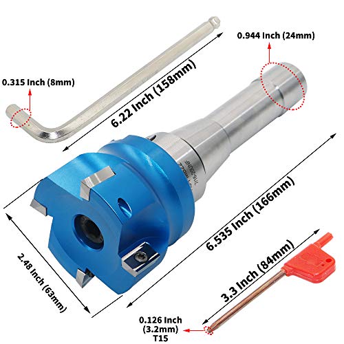 2.5 Inch Face Milling Cutter Aluminum 400R 63MM CNC End Milling Cutter Holder + R8-FMB22 Shank Face Shell Mill Arbor + 4pcs APKT1604 Carbide Inserts + 8mm Hexagon Wrench + T15 Wrench CNC Machine Tools - style: AL 400R 63-22 (2.48 Inch)