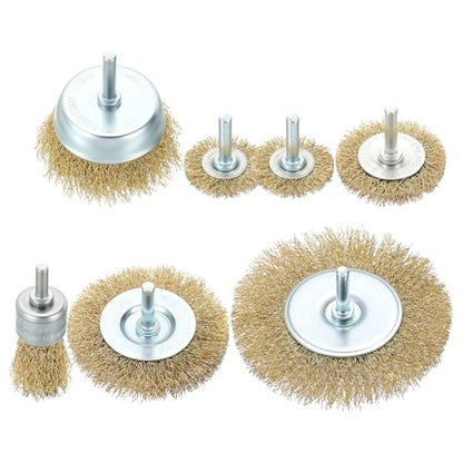 DTGN 7 Pcs Wire Wheel Cup Brush Set for Drill, 1/4 Inch Round Shank - size: 1/1.5/2/3/4 inch