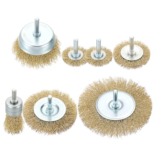 DTGN 7 Pcs Wire Wheel Cup Brush Set for Drill, 1/4 Inch Round Shank - size: 1/1.5/2/3/4 inch