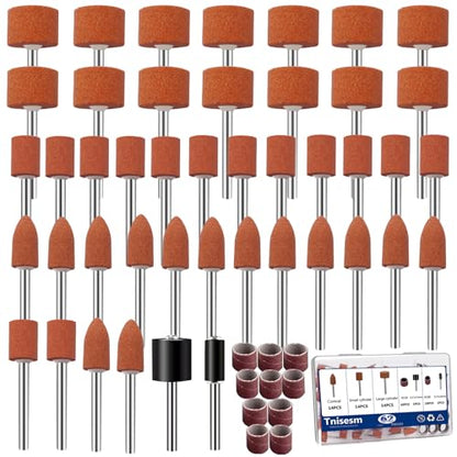 Tnisesm 64Pcs Sanding Bits & Sanding Drum Set for Dremel Rotary Tool with Box, Aluminium Oxide Tough Enough to Metal Rust Removal/Smoothing/Sharpening, Different Shape Meet More Needs - size: 4SIZE-64PCS