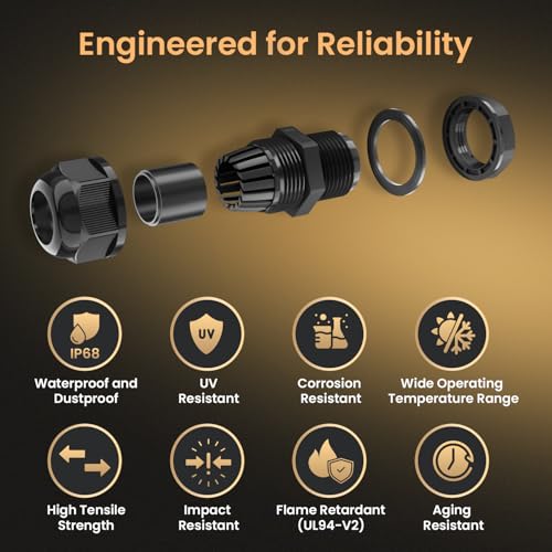 QILIPSU 10pcs M12L Long Thread Cable Gland Waterproof IP68 Nylon Strain Relief Cord Grip Cable Pass Through Wire Connector - size: M12L
