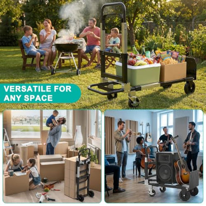 3-in-1 Folding Heavy Duty Hand Truck Dolly Cart Trolley with Wheels (Black) - color: Black