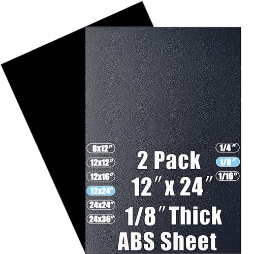 ABS Plastic Sheet 1/8 Inch Thick 12" x 24" (2-Pack),Two-Sided Heat Moldable Panel (Thermoplastic Textured Front & Smooth Back), Black Thermoform Board Great for DIY Projects, Decor, Handcrafts - size: 12" x 24" x 1/8"