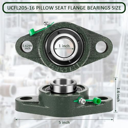 UCFL205-16 Pillow Block Bearing, 1" Bore 2-Bolt Flange Mount, 2 Pack