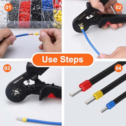 Preciva Ferrule Crimping Tool with 2000Pcs Wire Connectors, AWG23-7 - color: Black