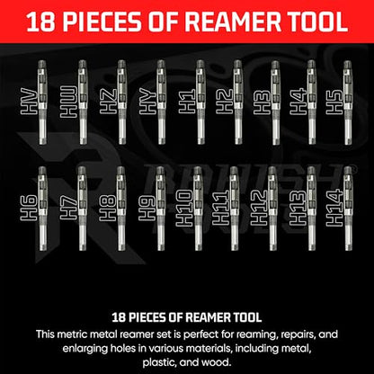 Adjustable Hand Reamer HV-H14 for Metal & Wood Repairs, 1/4" to 1-1/2" - size: HV to H14 - 18Pcs