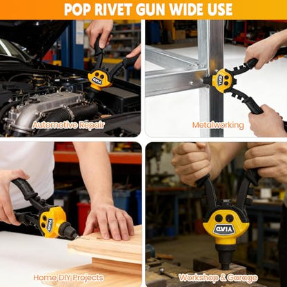 1/4" Pop Rivet Gun Kit, 10" Heavy Duty Hand Riveter with 250 Blind Rivets