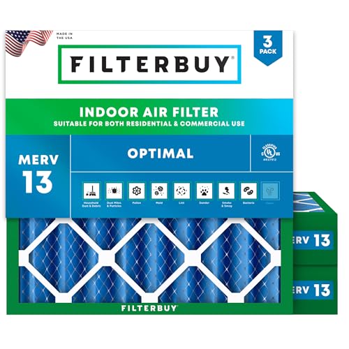 Filterbuy 20x20x4 Air Filter MERV 13 Smoke & Allergy Defense (3-Pack) - size: 20x20x4